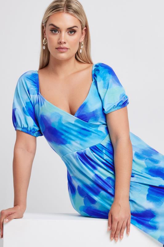 LIMITED COLLECTION Plus Size Blue Blur Floral Print Wrap Maxi Dress | Yours Clothing 2