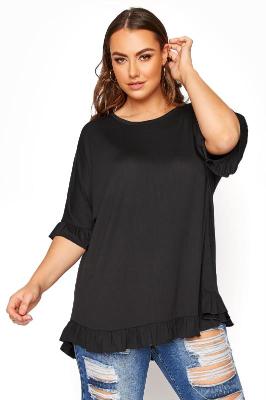Plus Size  LIMITED COLLECTION Black Oversized Frill Jersey T-Shirt