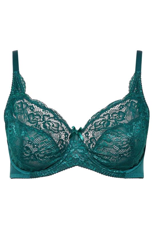 Forest Green Stretch Lace Non-Padded Underwired Balcony Bra | Yours Clothing 2