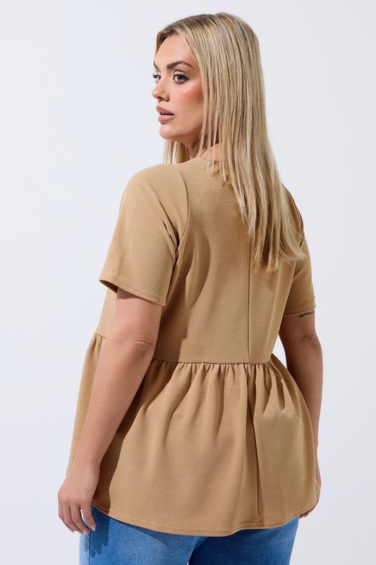 LIMITED COLLECTION Plus Size Natural Brown Peplum Top | Yours Clothing 2
