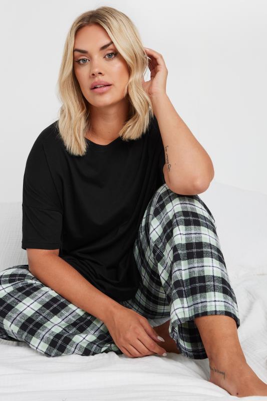  YOURS Curve Black & Green Woven Check Print Pyjama Set