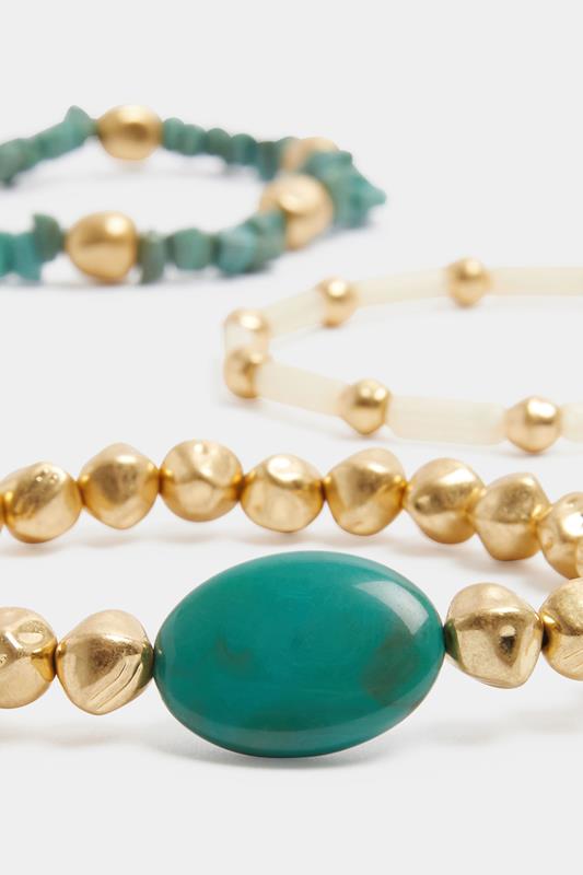 3 PACK Gold Tone Beaded Stretch Bracelet Set | Yours Clothing 2