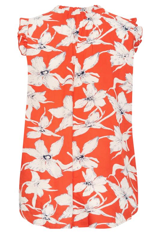 YOURS Plus Size Orange Floral Print Frill Neck Top | Yours Clothing 8