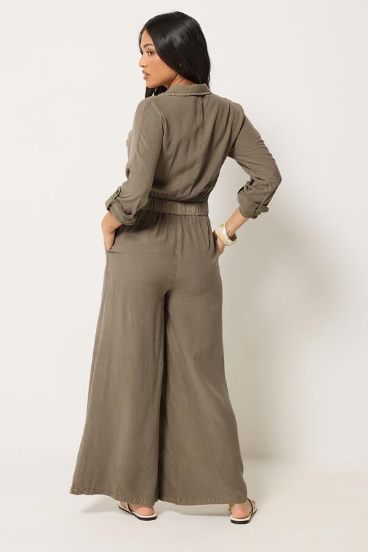 PixieGirl Petite Women's Stone Brown Acid Wash Wide Leg Jumpsuit | PixieGirl 2