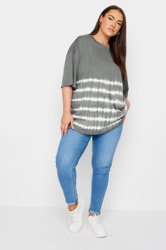YOURS Plus Size Grey Tie Dye Boxy T-Shirt | Yours Clothing 2