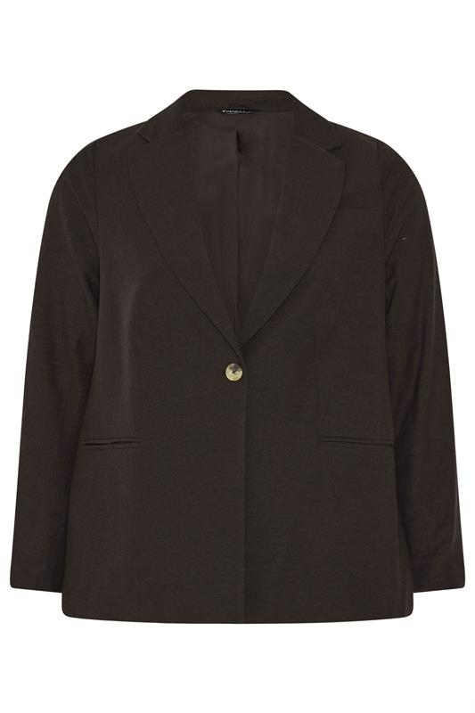 EVANS Plus Size Chocolate Brown Linen Blazer | Evans 8