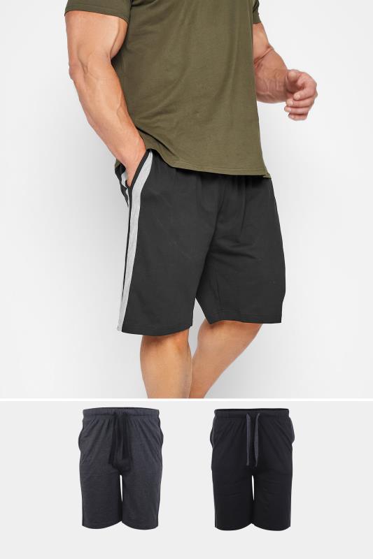 Großen Größen  D555 Big & Tall 2 PACK Black & Charcoal Grey Jersey Shorts