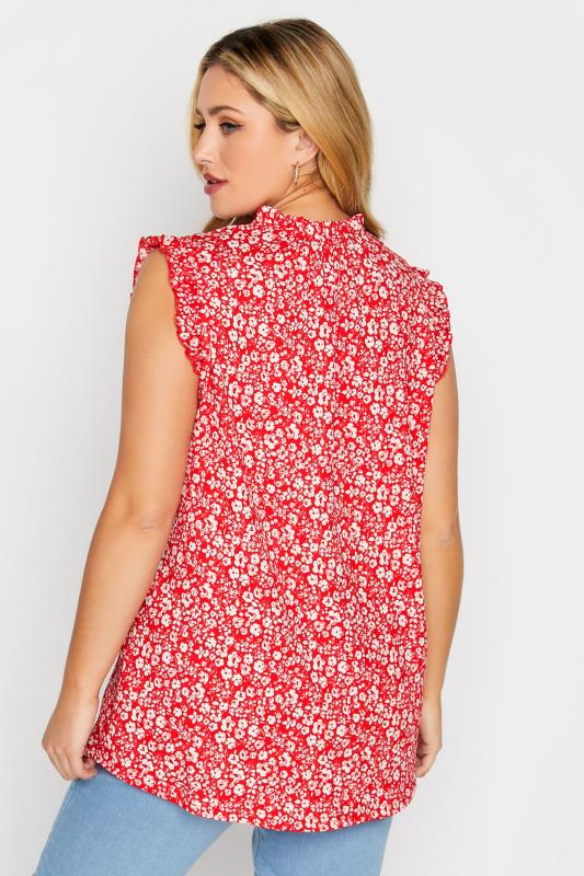 YOURS Plus Size Red Floral Print Frill Sleeve Blouse | Yours Clothing 3