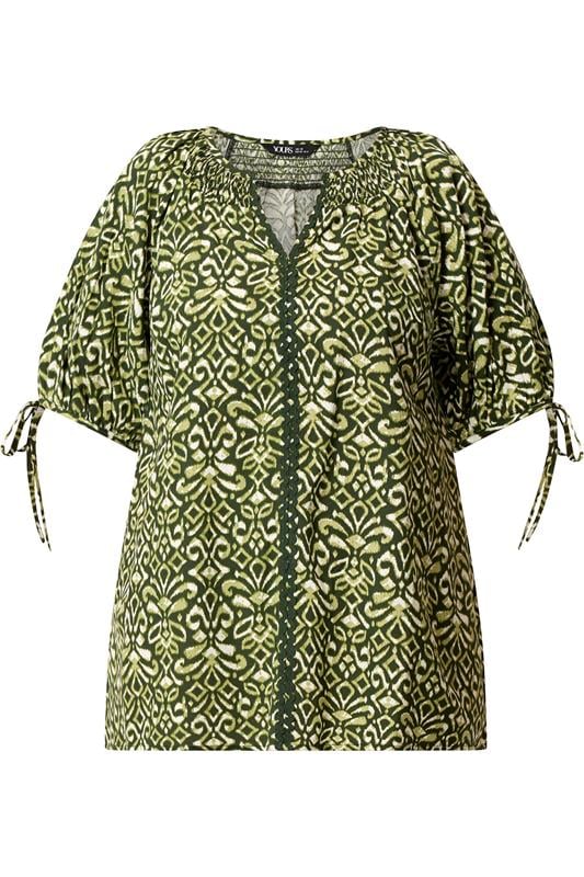 YOURS Plus Size Green Ikat Print Blouse | Yours Clothing 5