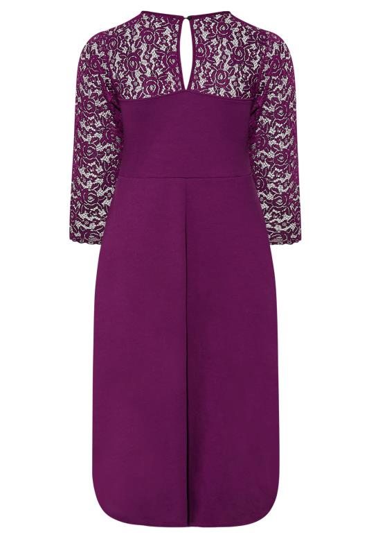 YOURS LONDON Plus Size Purple Lace Sweetheart Midi Dress | Yours Clothing 8