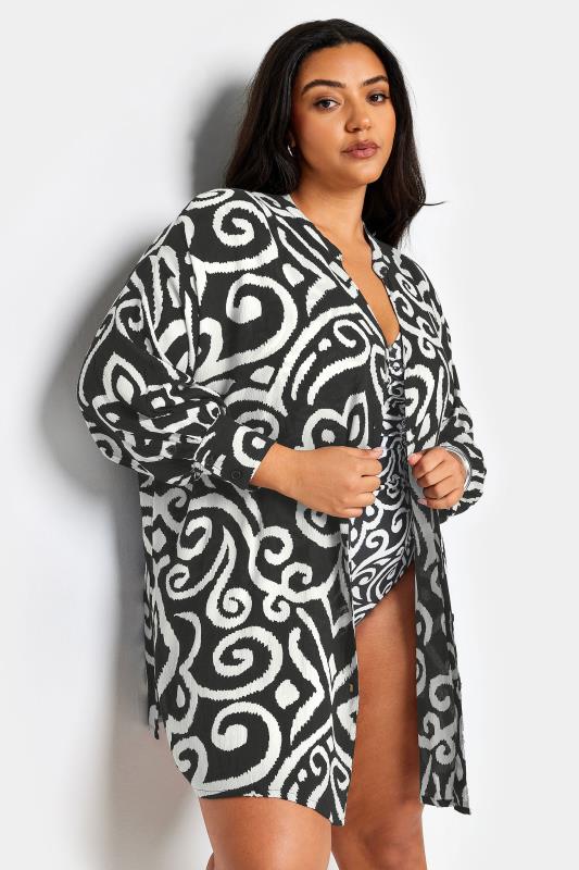 Plus Size  YOURS Curve Black Abstract Print Crinkle Beach Shirt