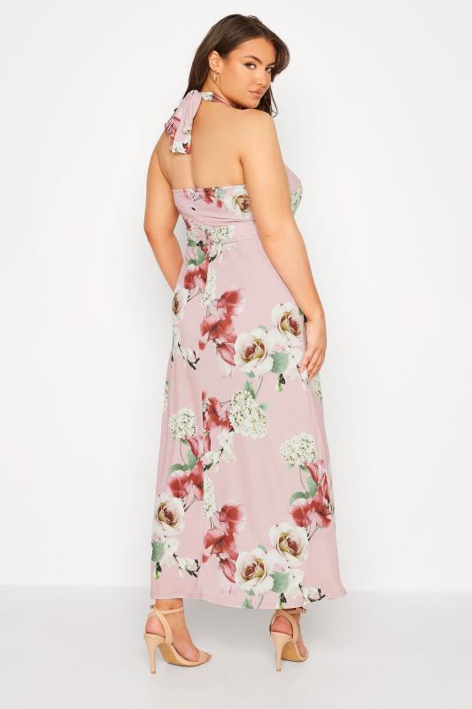 YOURS LONDON Plus Size Pink Floral Halter Neck Dress | Yours Clothing 3