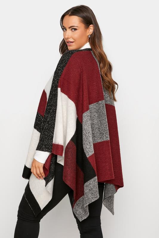 Grey & Red Colour Block Knitted Wrap Shawl_C.jpg