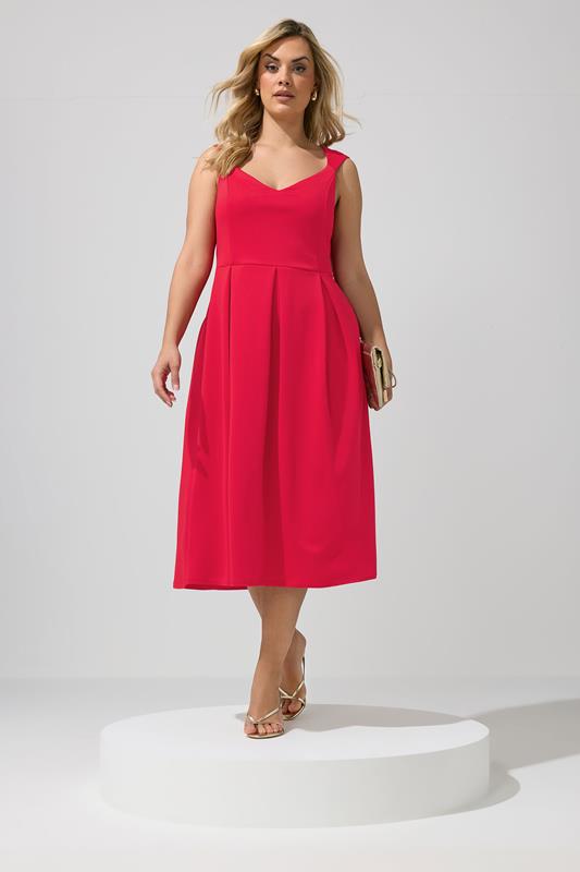 YOURS LONDON Plus Size Red Sweetheart Skater Dress | Yours Clothing 1