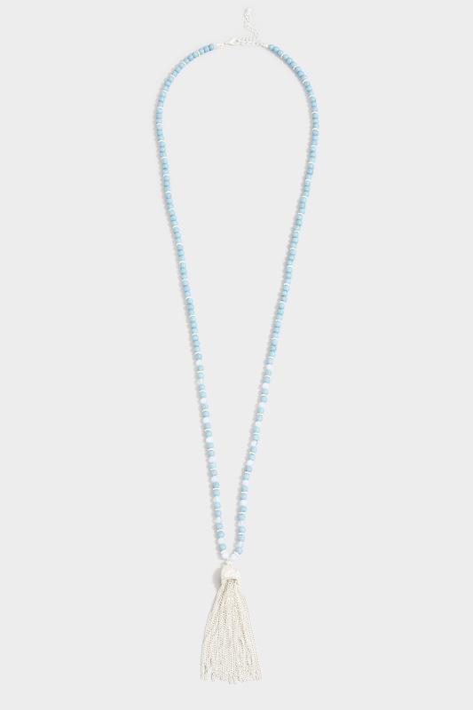 Tall  Yours Blue Bead Tassel Pendant Long Necklace