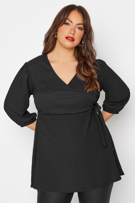 Plus Size  LIMITED COLLECTION Curve Black Crinkle Wrap Top
