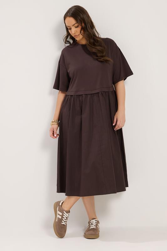 plus size chocolate brown dress boohoo Super Soft Rib Frill Hem Shift Chocolate Underwire Detail Draped Midi
