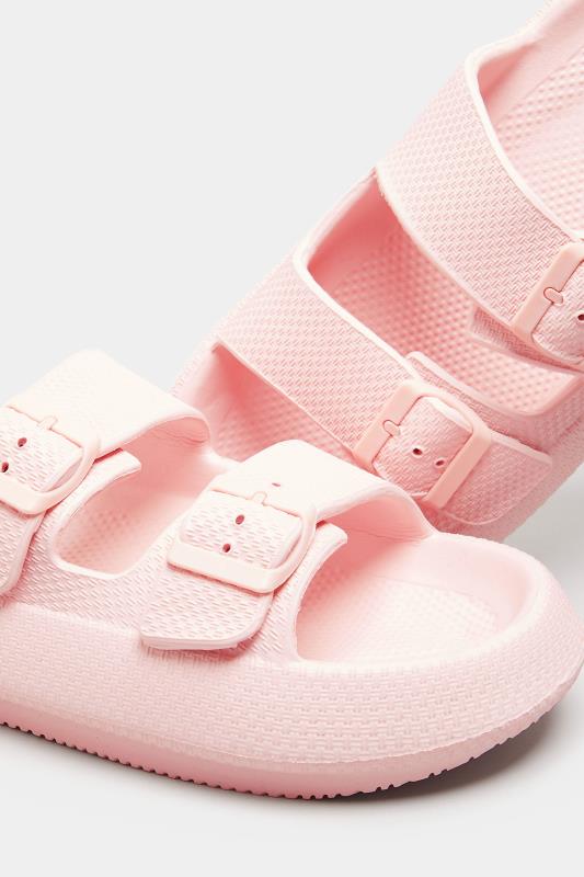 Pink Double Buckle Slider Sandals In Extra Wide EEE Fit | Yours Clothing  5