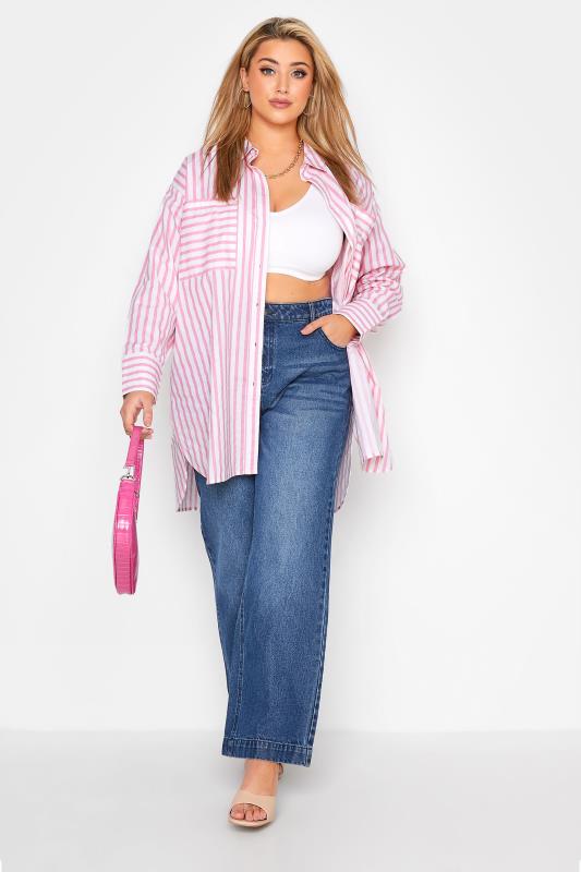 LIMITED COLLECTION Curve Pink Stripe Oversized Shirt_B.jpg
