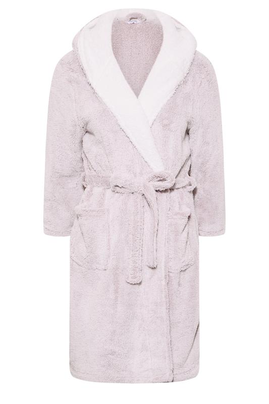 Plus Size Pink Contrast Hooded Dressing Gown | Yours Clothing 7