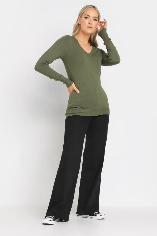 LTS Tall Womens Khaki Green Fine Knit V-Neck Jumper | Long Tall Sally 2