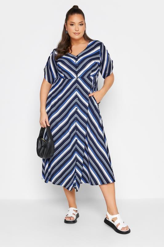 Plus Size  LIMITED COLLECTION Curve Blue Stripe Tea Dress