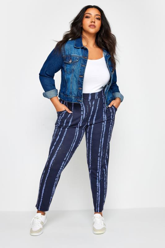 YOURS Plus Size Navy Blue Double Pleated Harem Trousers | Yours Clothing 2