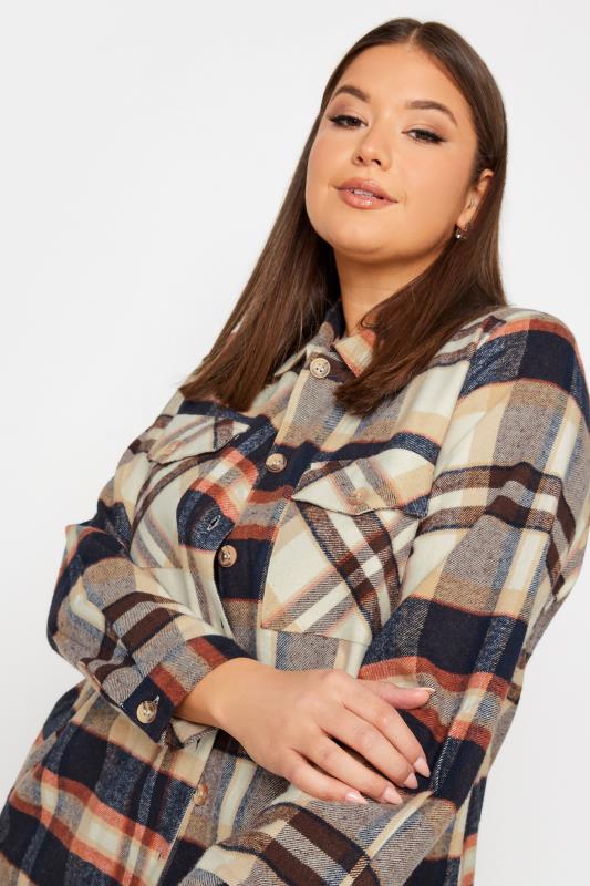 YOURS Plus Size Beige Brown Check Print Shacket | Yours Clothing 4