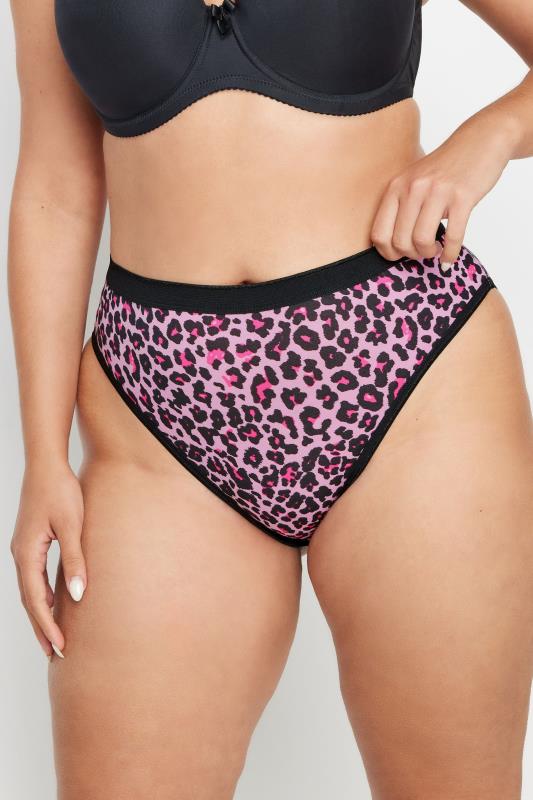 YOURS 5 PACK Plus Size Pink Leopard Print High Leg Knickers | Yours Clothing 2
