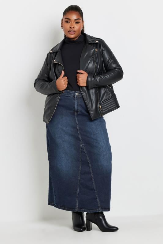 YOURS Plus Size Dark Blue Stretch Denim Maxi Skirt | Yours Clothing 1