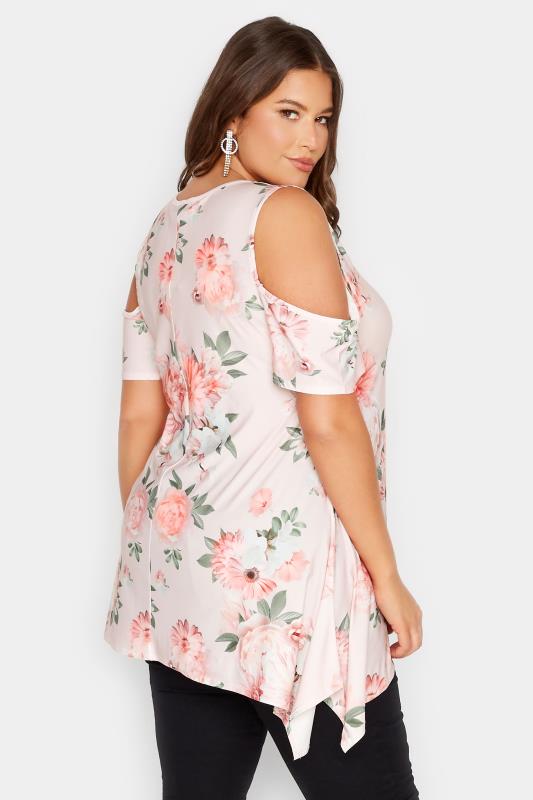YOURS LONDON Plus Size Light Pink Floral Print Cold Shoulder Top | Yours Clothing 3