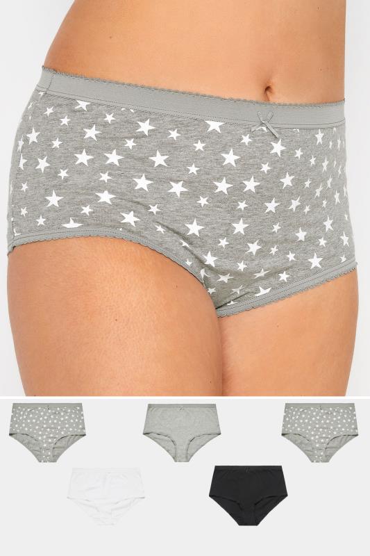 Plus Size  YOURS 5 PACK Curve Grey Star Print High Waisted Full Briefs
