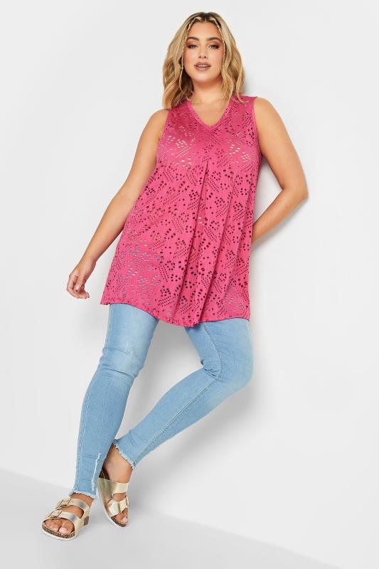 YOURS Curve Plus Size Pink Broderie Swing Vest | Yours Clothing 2