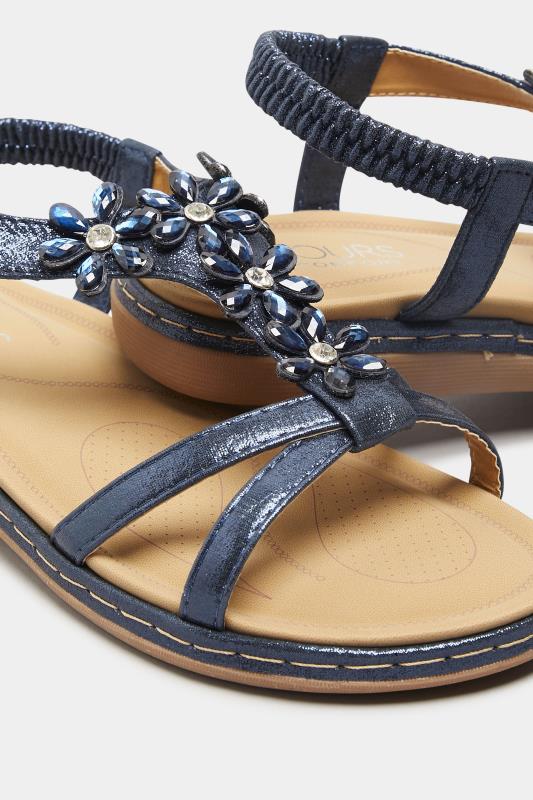 Plus Size Navy Blue Glitter Floral Diamante Studded Sandals In Extra Wide Fit | Yours Clothing 5