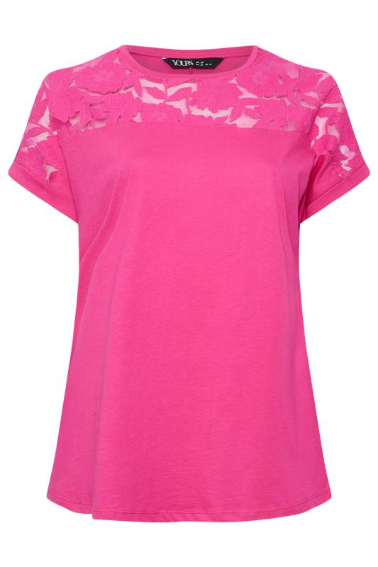 YOURS Plus Size Pink Floral Mesh Panel T-Shirt | Yours Clothing 5