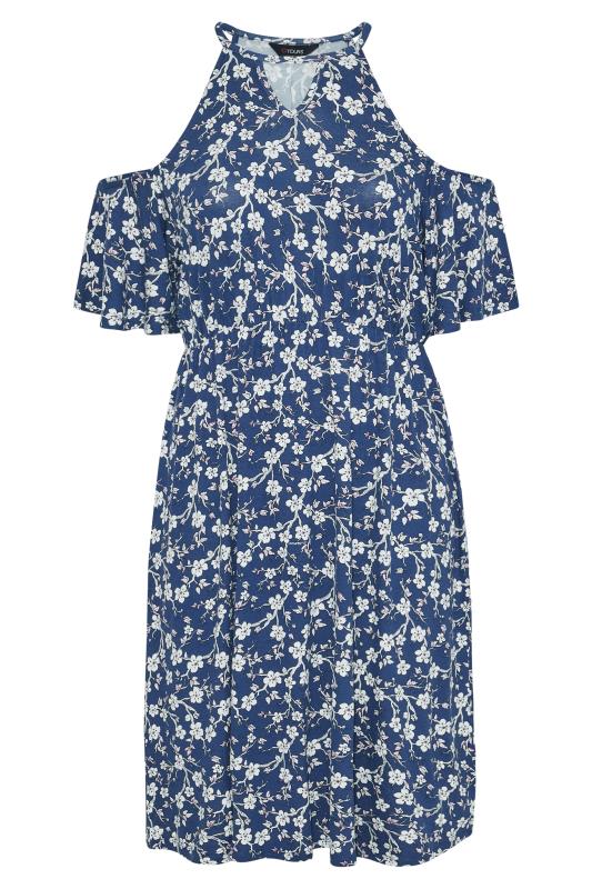 Plus Size Blue Floral Cold Shoulder Dress | Yours Clothing 6