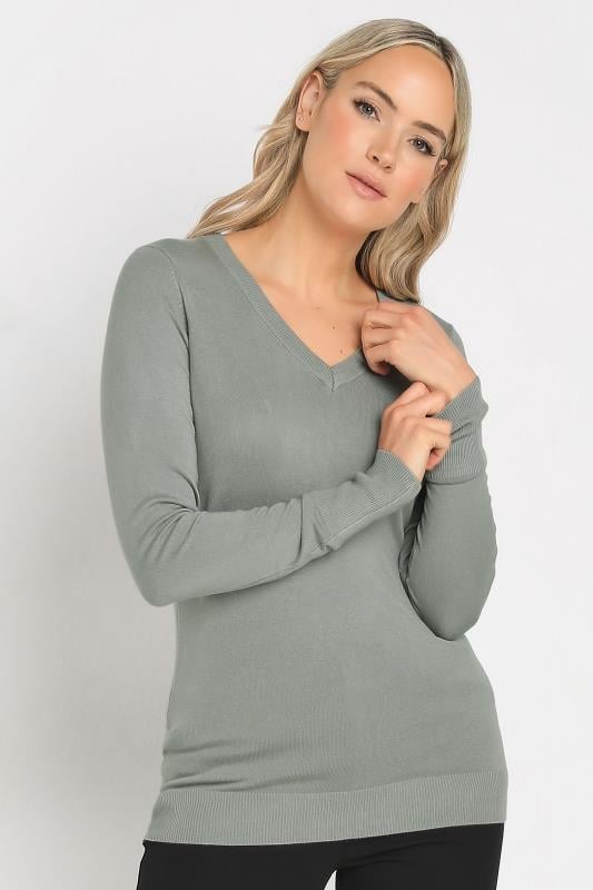 LTS Tall Womens Grey Fine Knit V-Neck Jumper | Long Tall Sally 1