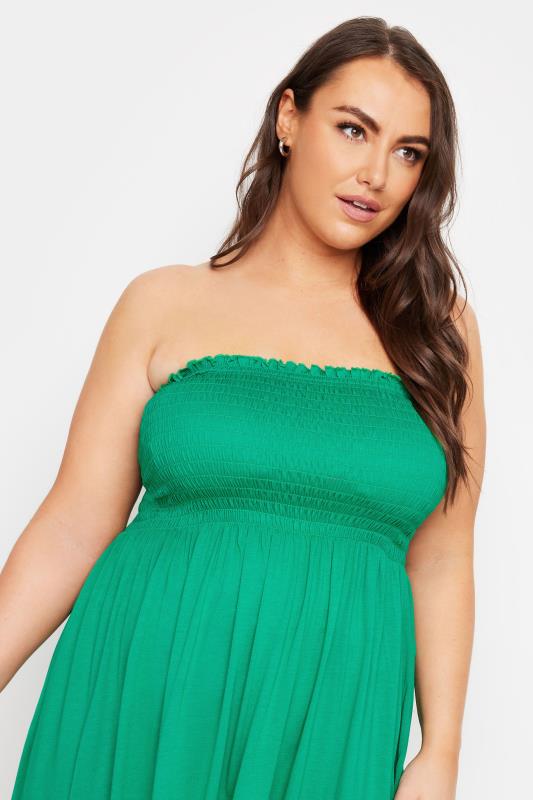 YOURS Plus Size Green Shirred Bandeau Longline Top | Yours Clothing 4
