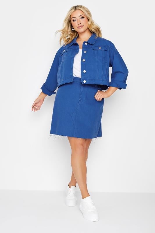 YOURS Plus Size Cobalt Blue Cropped Denim Jacket | Yours Clothing 2