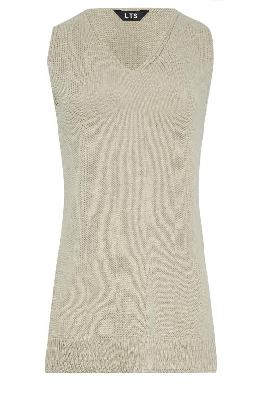 LTS Tall Stone Brown Knitted V-Neck Vest Top | Long Tall Sally  6