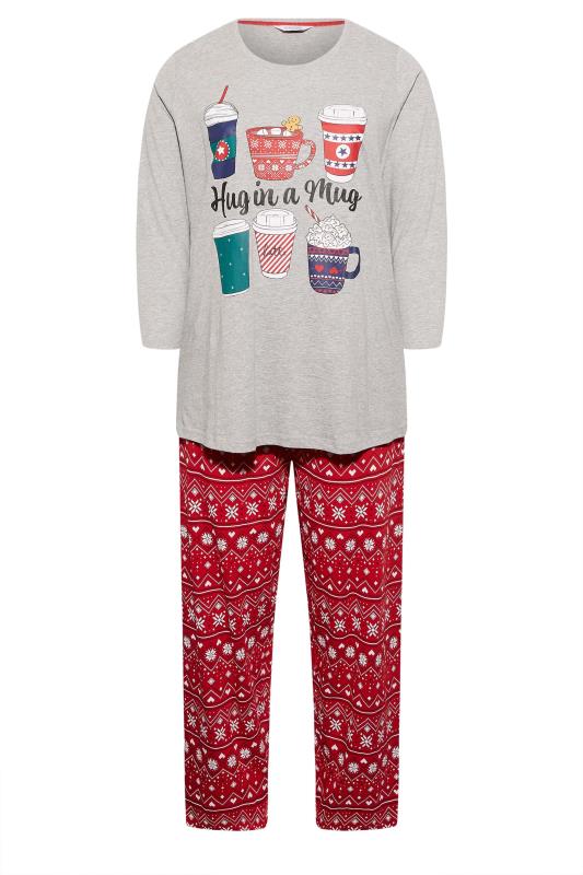 Plus Size Grey 'Hug In A Mug' Christmas Print Pyjama Set | Yours Clothing 6