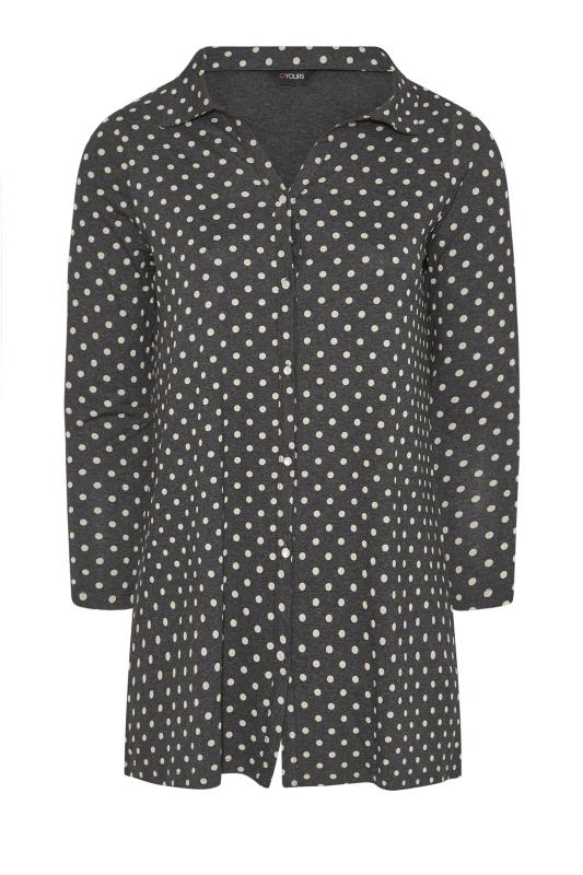 Curve Charcoal Grey Polka Dot Button Through Shirt_F.jpg