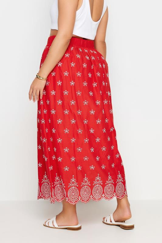 YOURS Plus Size Red Floral Broderie Maxi Skirt | Yours Clothing 4