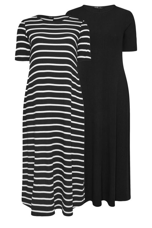 YOURS 2 PACK Plus Size Black & White Stripe Maxi Dress | Yours Clothing 6