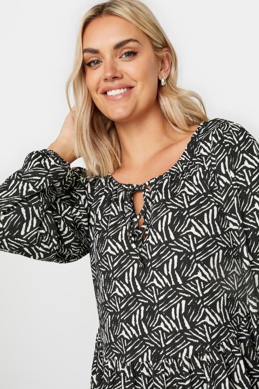 YOURS Plus Size Black & White Abstract Print Long Sleeve Mini Dress | Yours Clothing 4