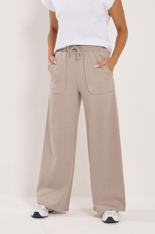 PixieGirl Petite Women's Stone Brown Pocket Patch Wide Leg Joggers | PixieGirl 1