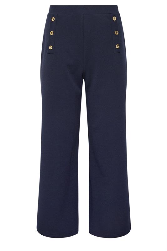 M&Co Navy Blue Military Button Cropped Trousers | M&Co 5