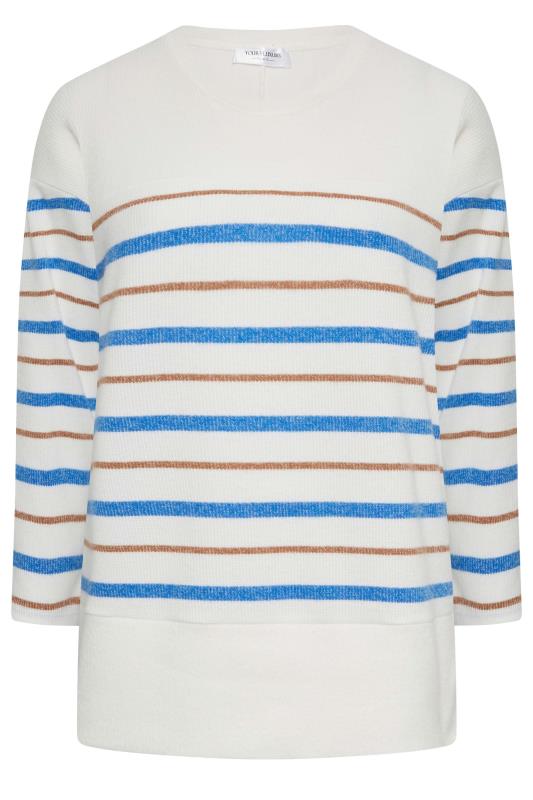 YOURS LUXURY Plus Size Curve White & Blue Stripe Jumper | Yours Clothing  9