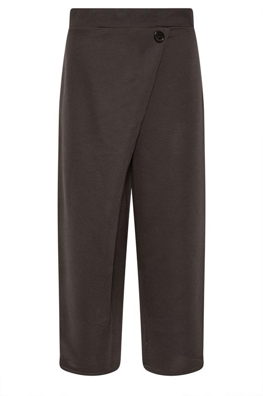 PixieGirl Petite Women's Chocolate Brown Jersey Wrap Wide Leg Trousers | PixieGirl 4