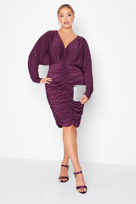 Plus Size  YOURS LONDON Curve Purple Ruched Bodycon Dress